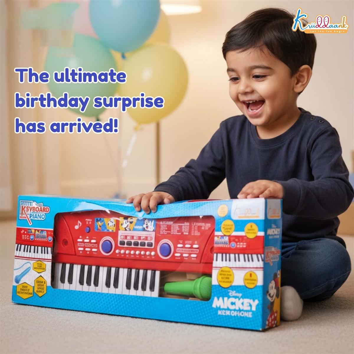 Kriiddaank Mickey Theme Kids Keyboard Piano with Microphone - 37 Keys