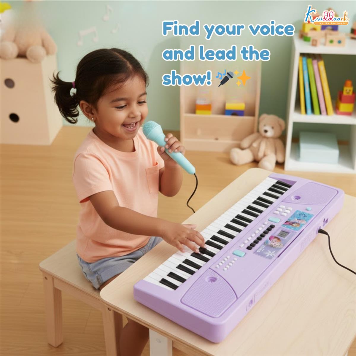 Kriiddaank Frozen Keyboard Piano for Kids - 61 Scale Organ Keys Purple