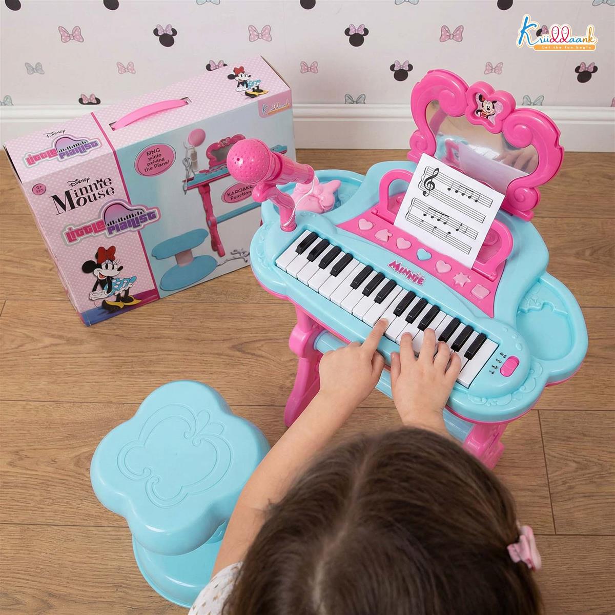Kriiddaank Minnie Mouse Little Pianist Keyboard for Girls â€“ Musical Toy with Microphone, Stool & Dress
