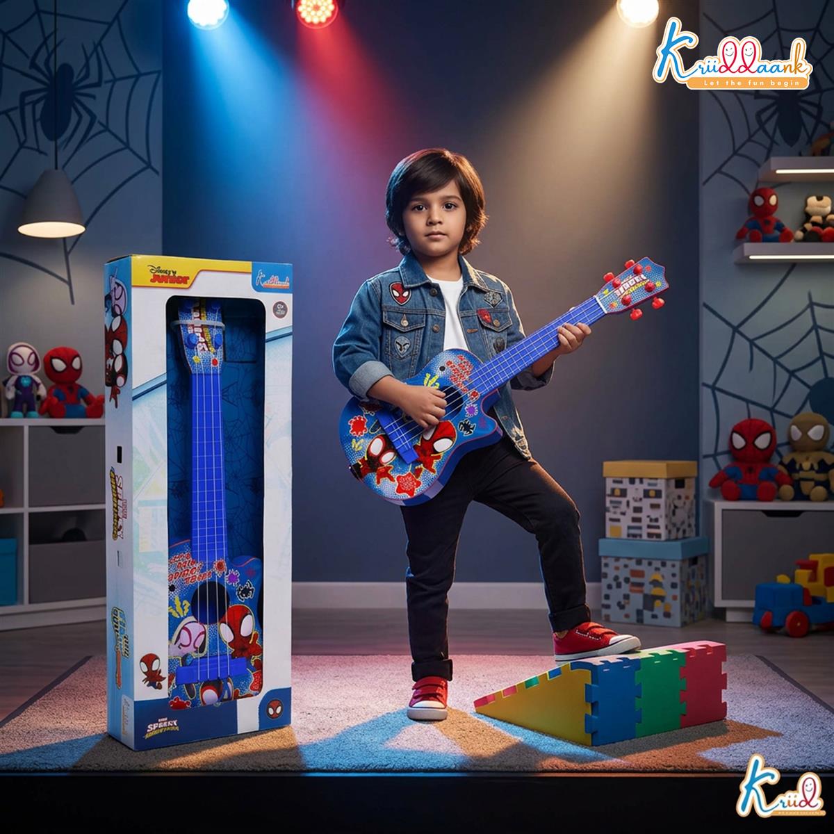 Kriiddaank Spiderman 4-String Small Toy Guitar for Kids