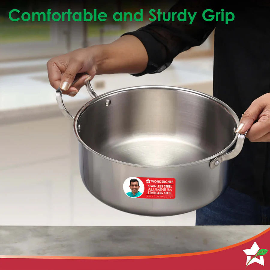 Wonderchef  Stella Triply Stainless Steel Casserole with Lid  3.5L, 22cm