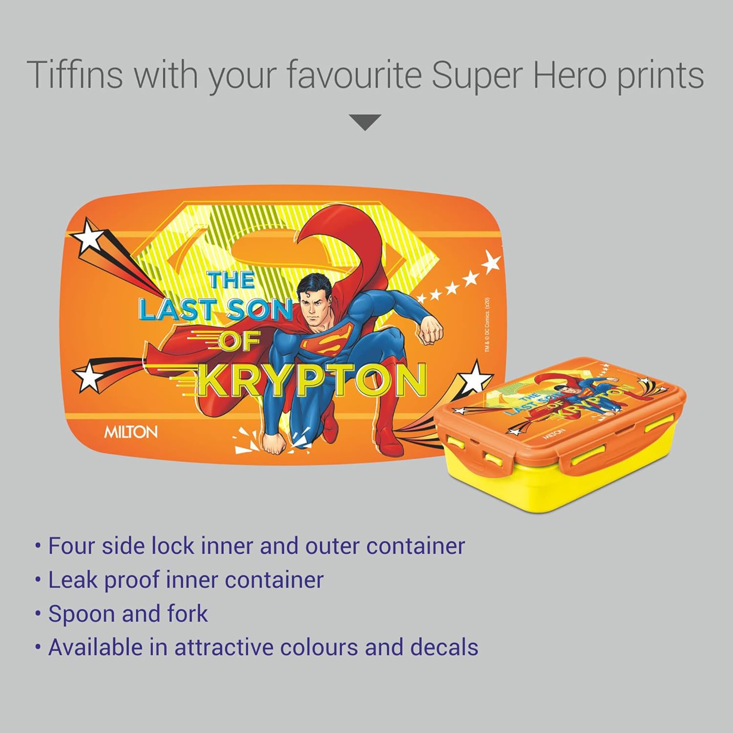 Milton Mini Fun Treat Super Hero Plastic Tiffin Light Yellow