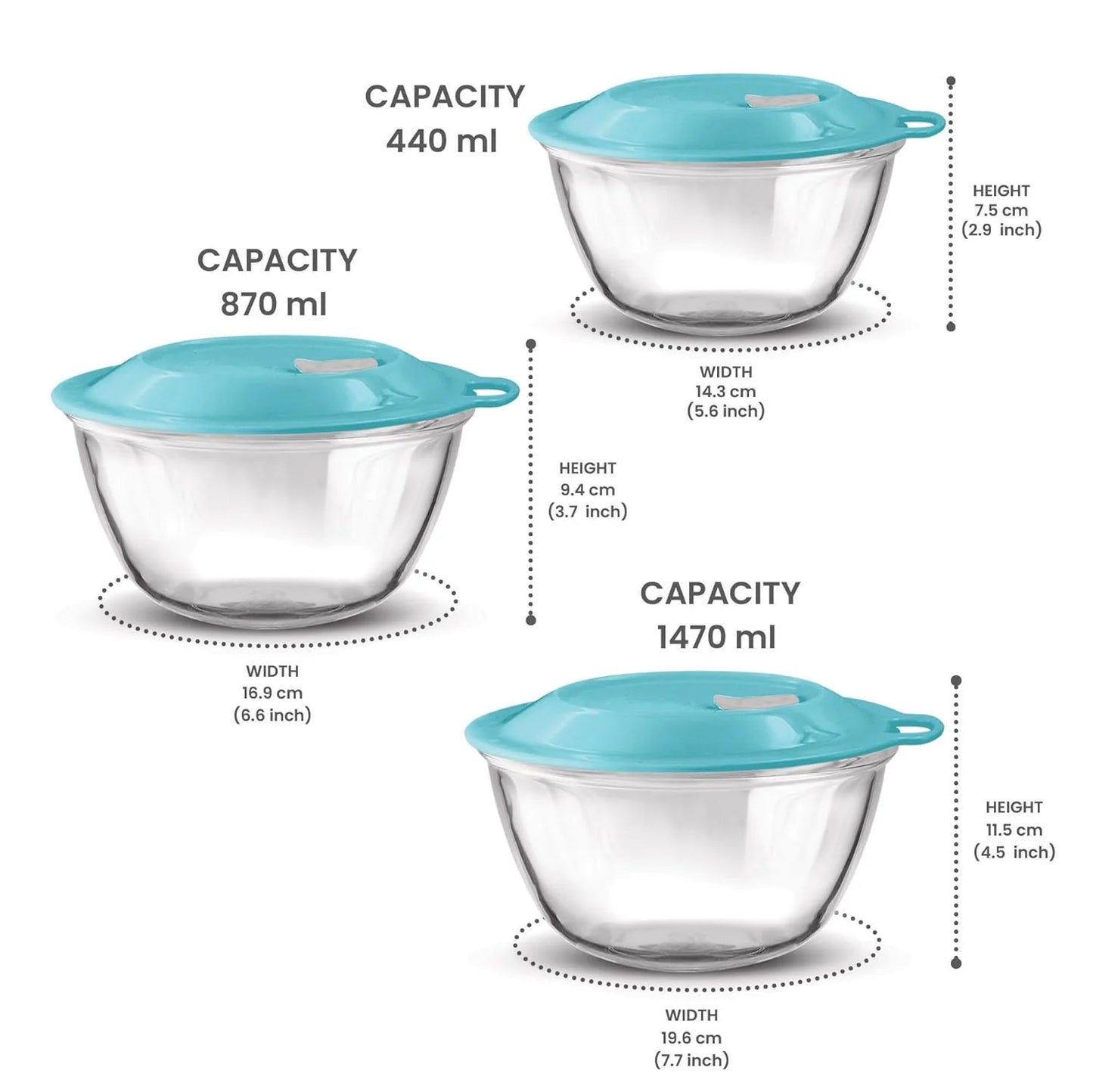 Milton Mixing Bowl 3pc Set With Eazy Lid Set of 3 - 440ML/870ML/1470ML