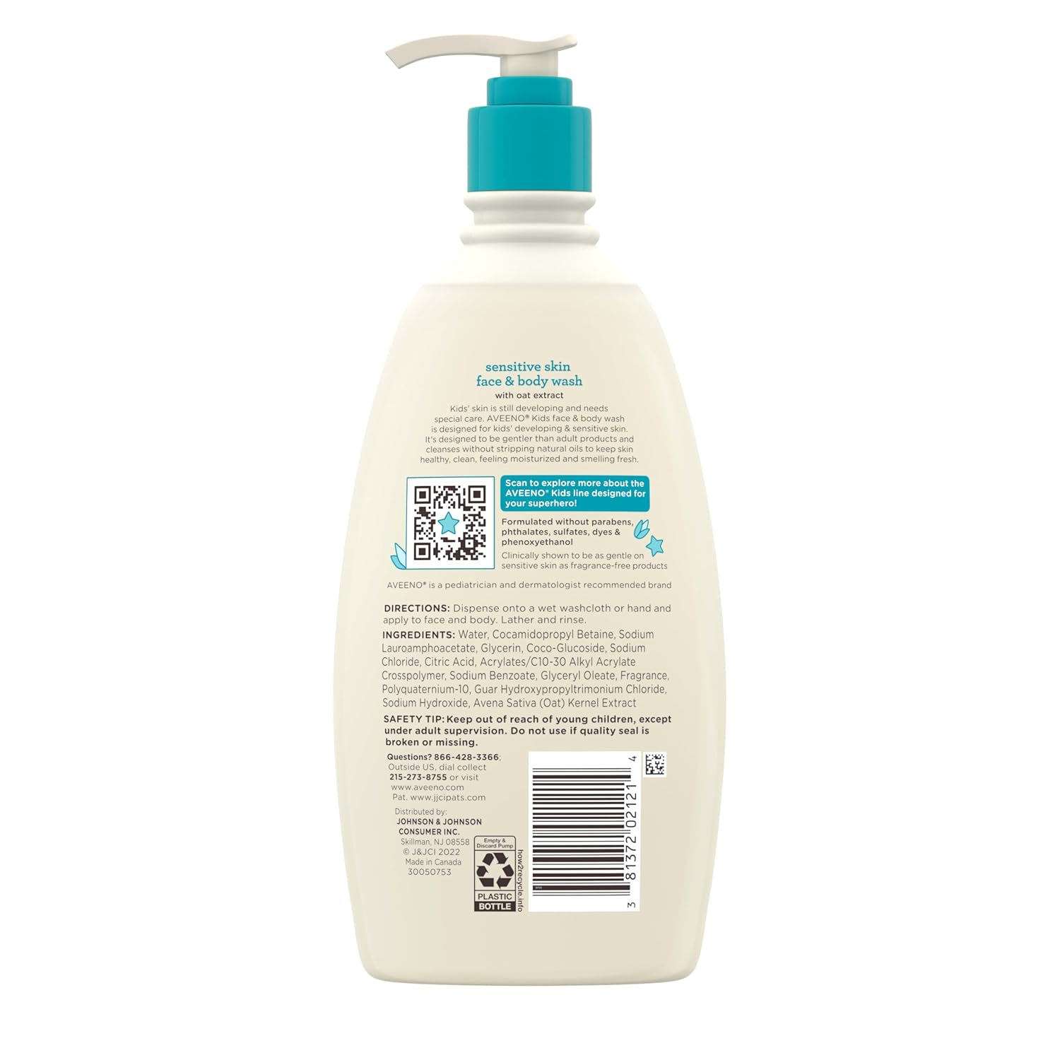 Aveeno Baby Kids Sensitive Skin Face & Body Wash - 532ML