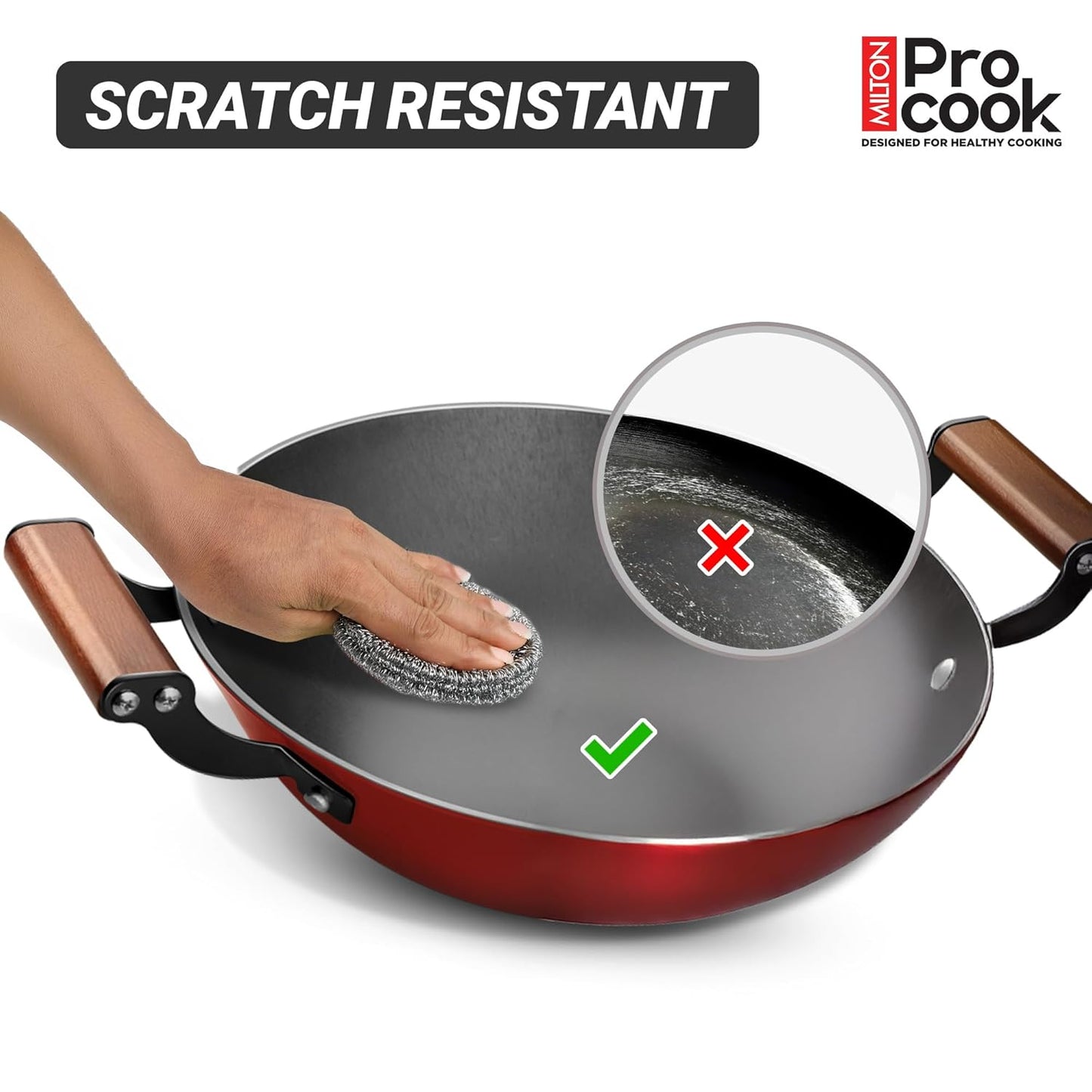 Milton Cast Iron Kadai with Enamel Coating Red