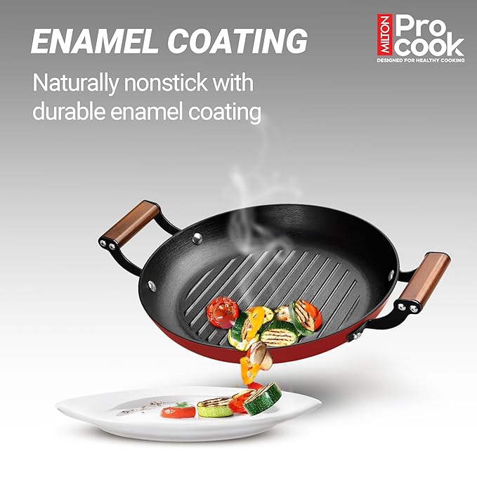 Milton Cast Iron Grill Pan with Enamel Coating Red