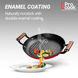 Milton Cast Iron Grill Pan with Enamel Coating Red