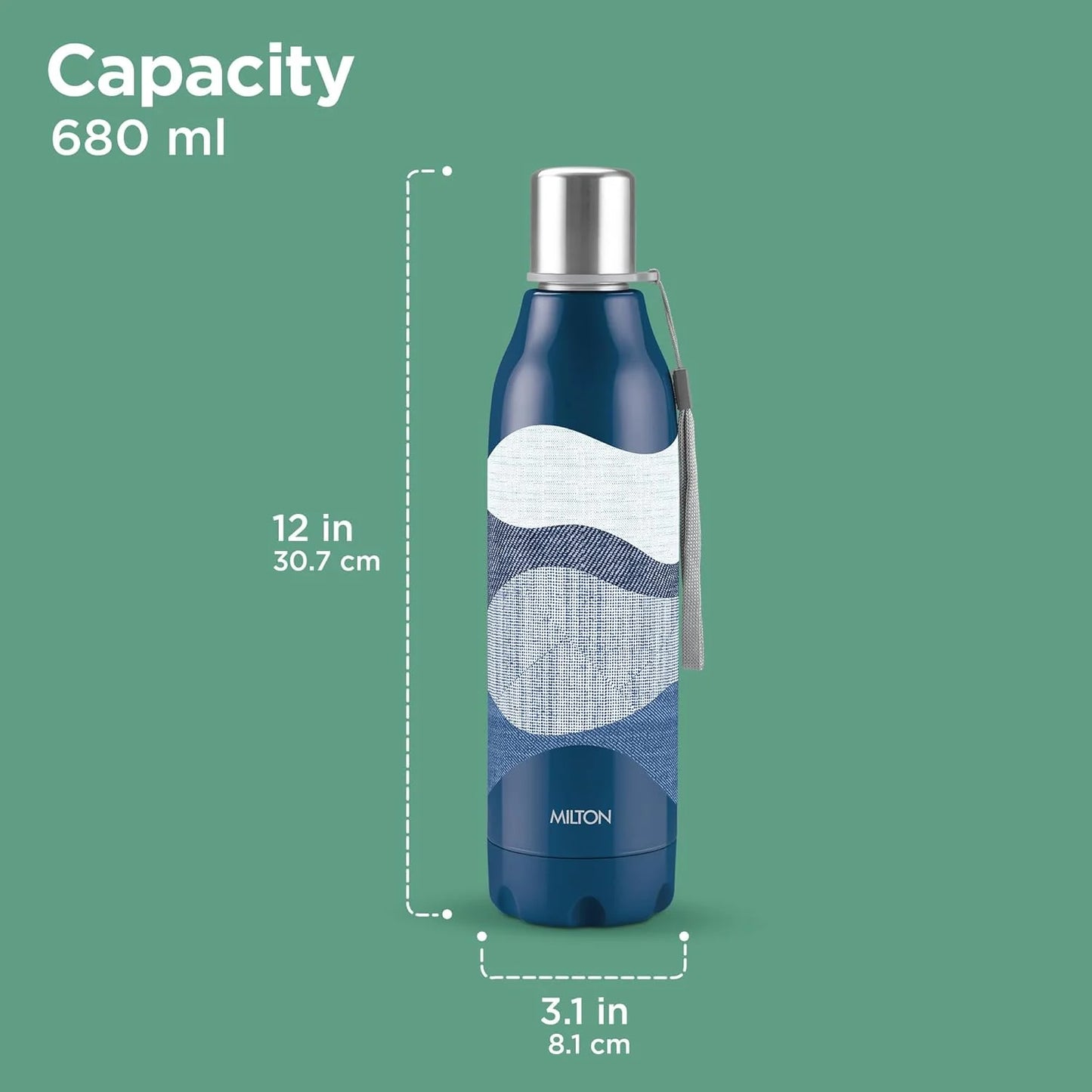 Milton Steel Linear Insulated Water Bottle  Dark Blue 680ML