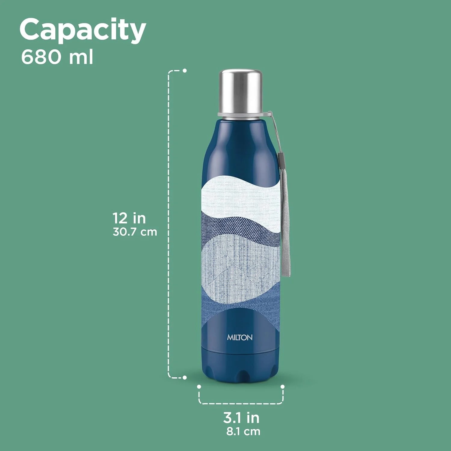 Milton Steel Linear Insulated Water Bottle  Dark Blue 680ML