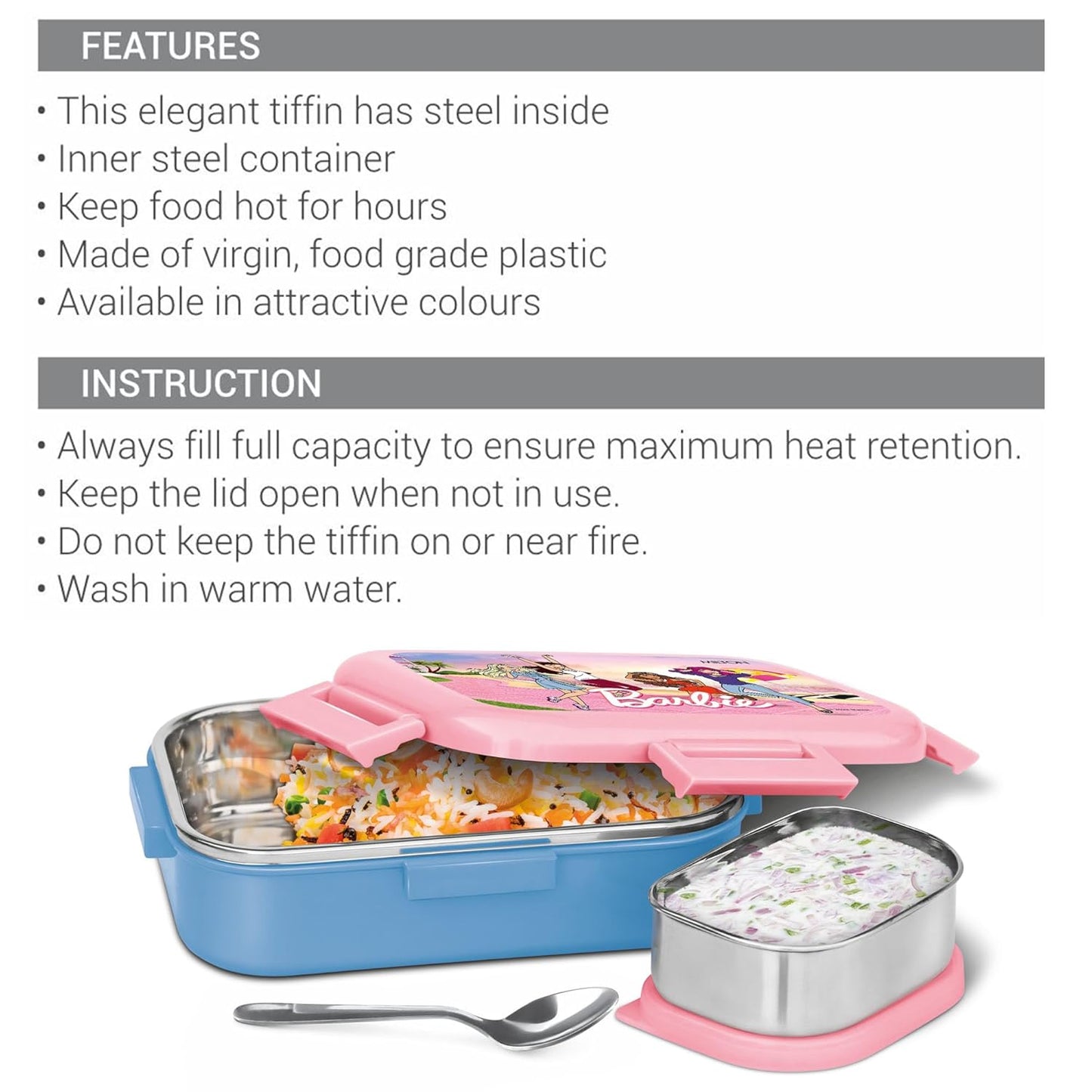 Milton Flatmate Barbie Lunchbox Blue 700ML