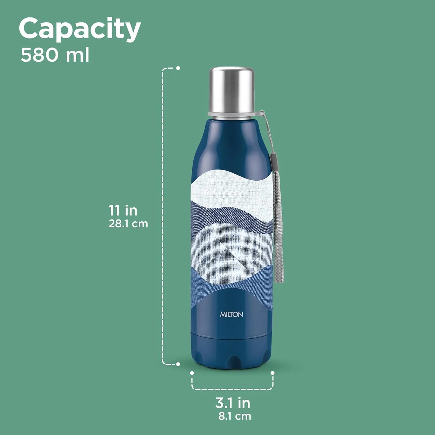 Milton Steel Linear Insulated Water Bottle  Dark Blue 580ML