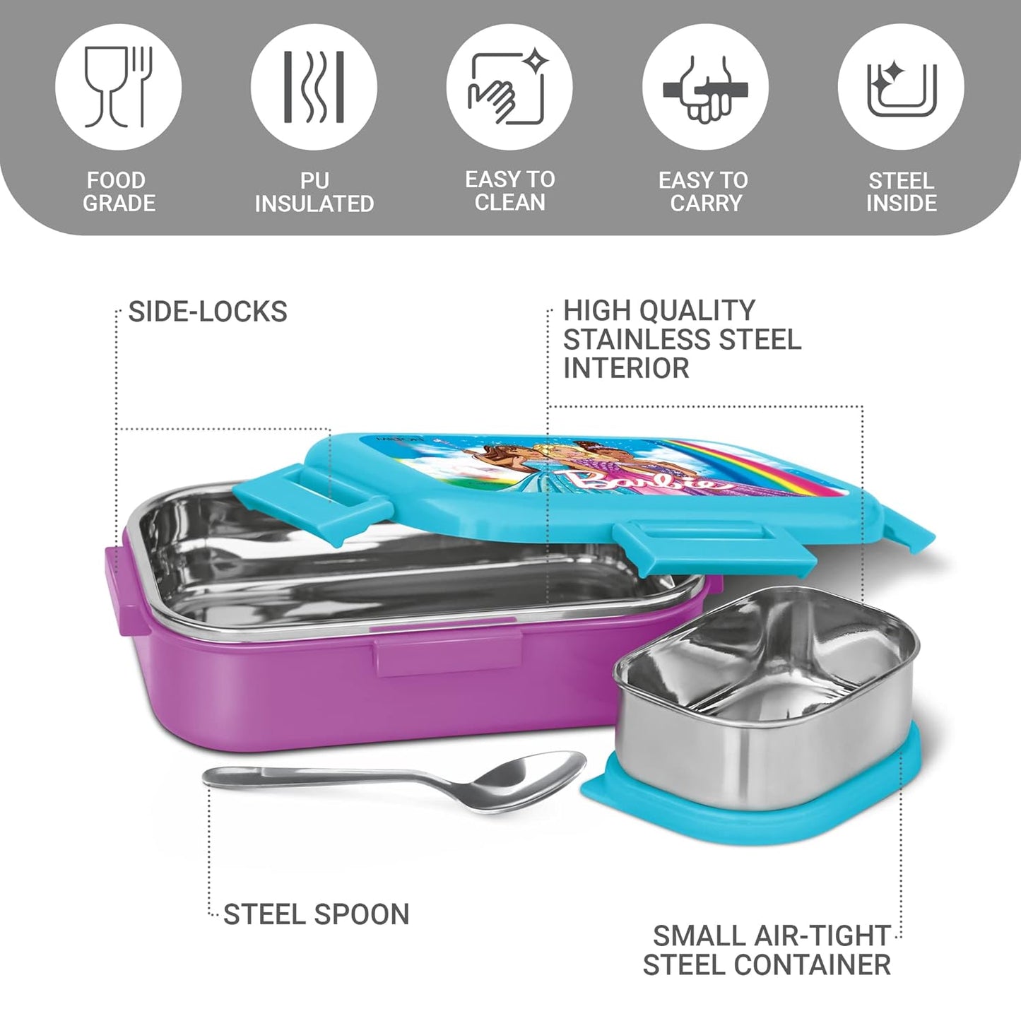 Milton Flatmate Barbie Lunchbox Purple 700ML