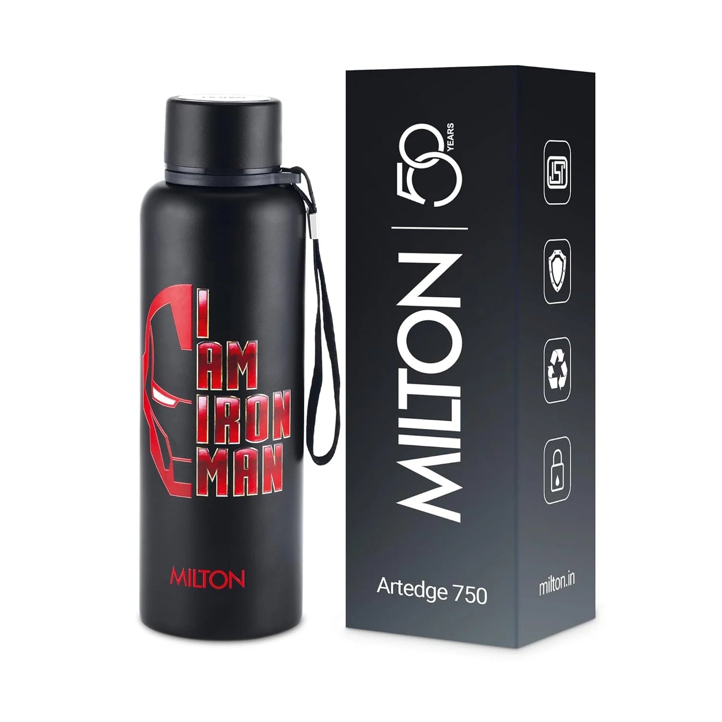 Milton Marvel Iron Man Artedge Water Bottle Black 1000ML
