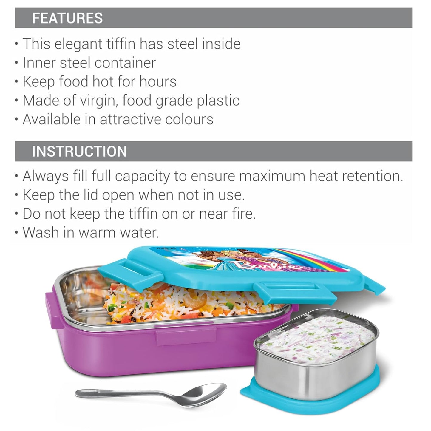 Milton Flatmate Barbie Lunchbox Purple 700ML
