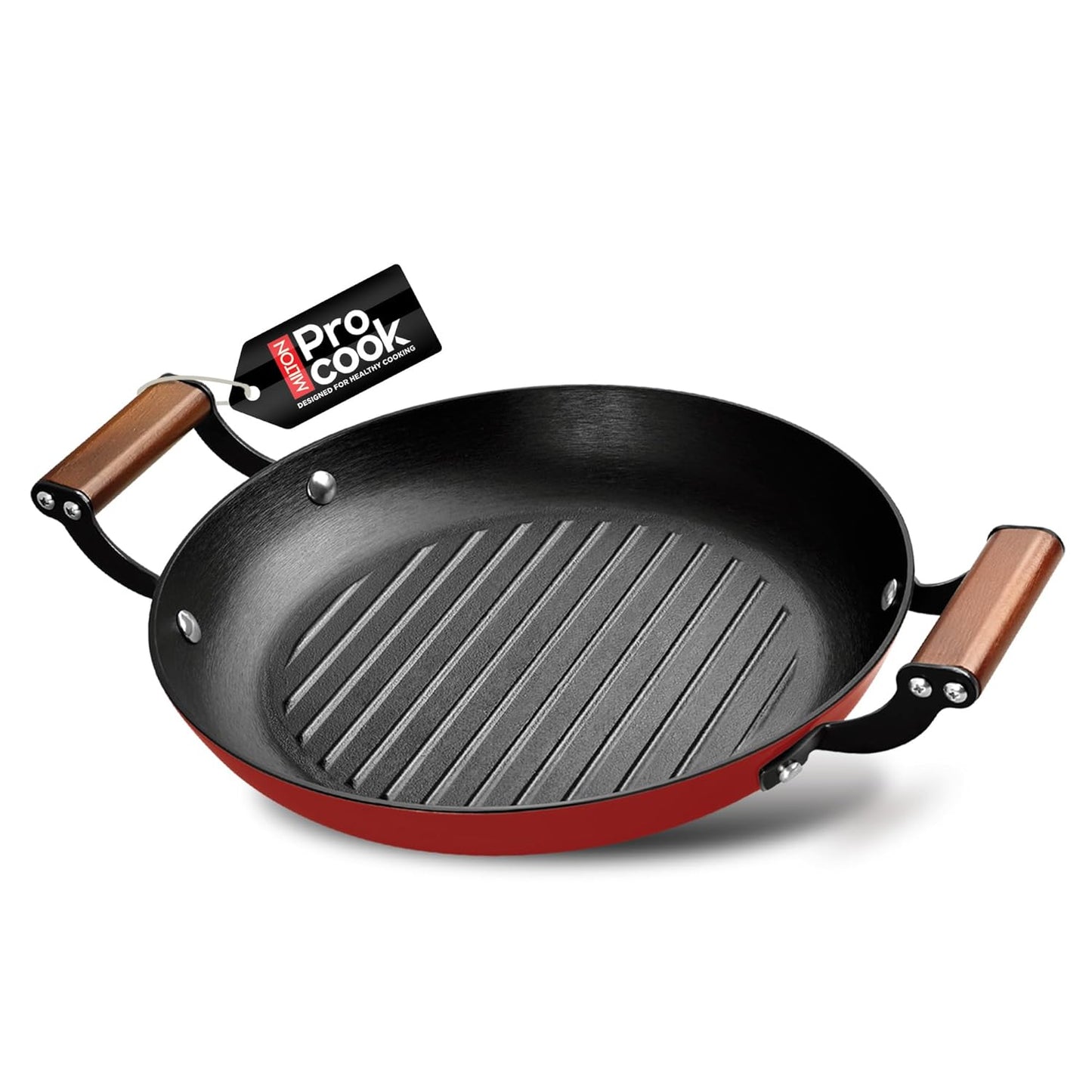 Milton Cast Iron Grill Pan with Enamel Coating Red