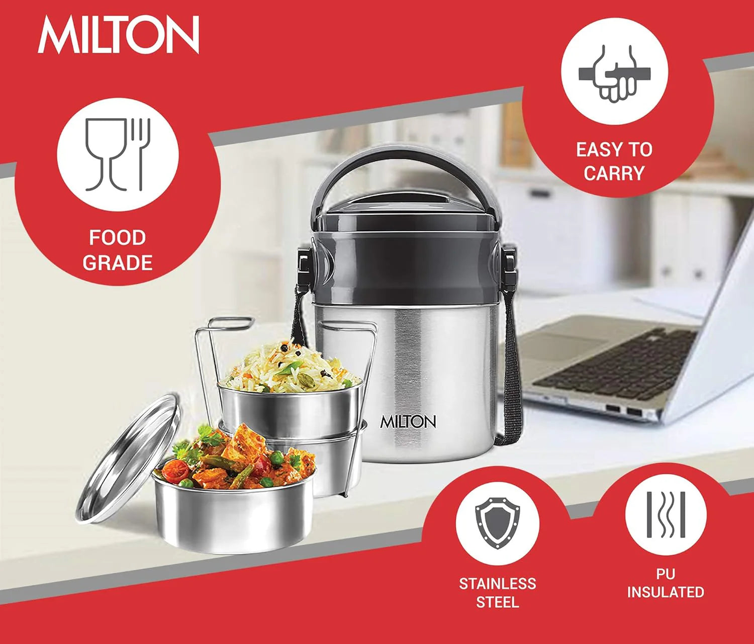 Milton Legend Insulated Tiffin Box Silver 260ML