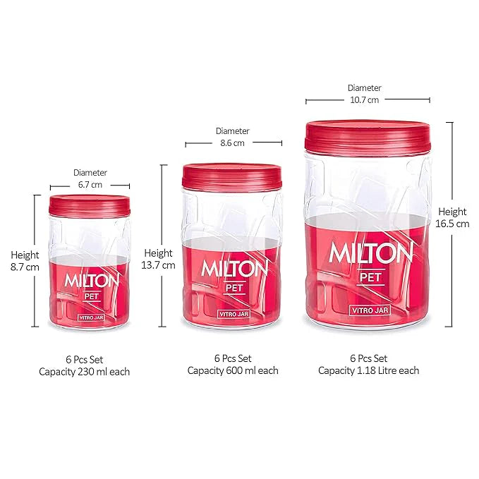 Milton Vitro Pet Airtight Jar Red Wine 18pcs set 230/600/1200ML