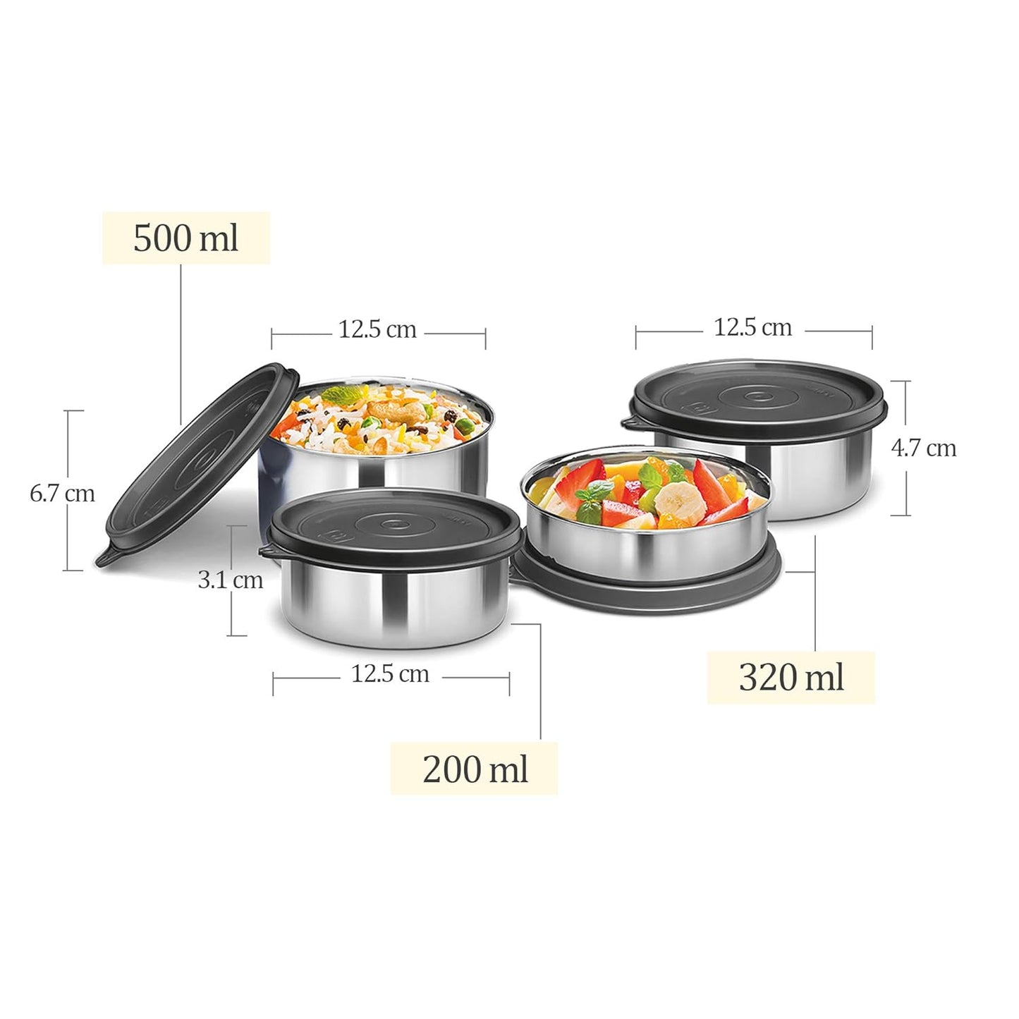 Milton Tasty Lunch Steel Tiffin Box Cyan 4pcs set
