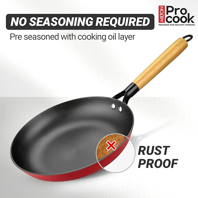 Milton Cast Iron Fry Pan with Enamel Coating Red 26cm