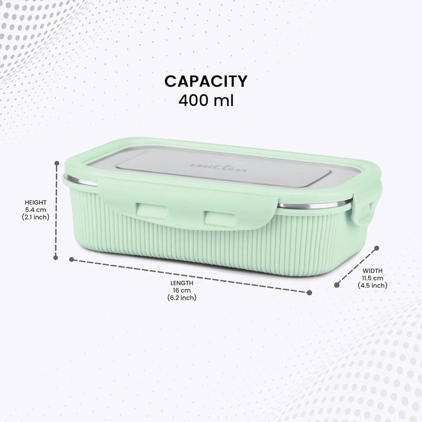 Milton Borosilicate Clip Fresh Rib Square Container Aqua Green 400ML