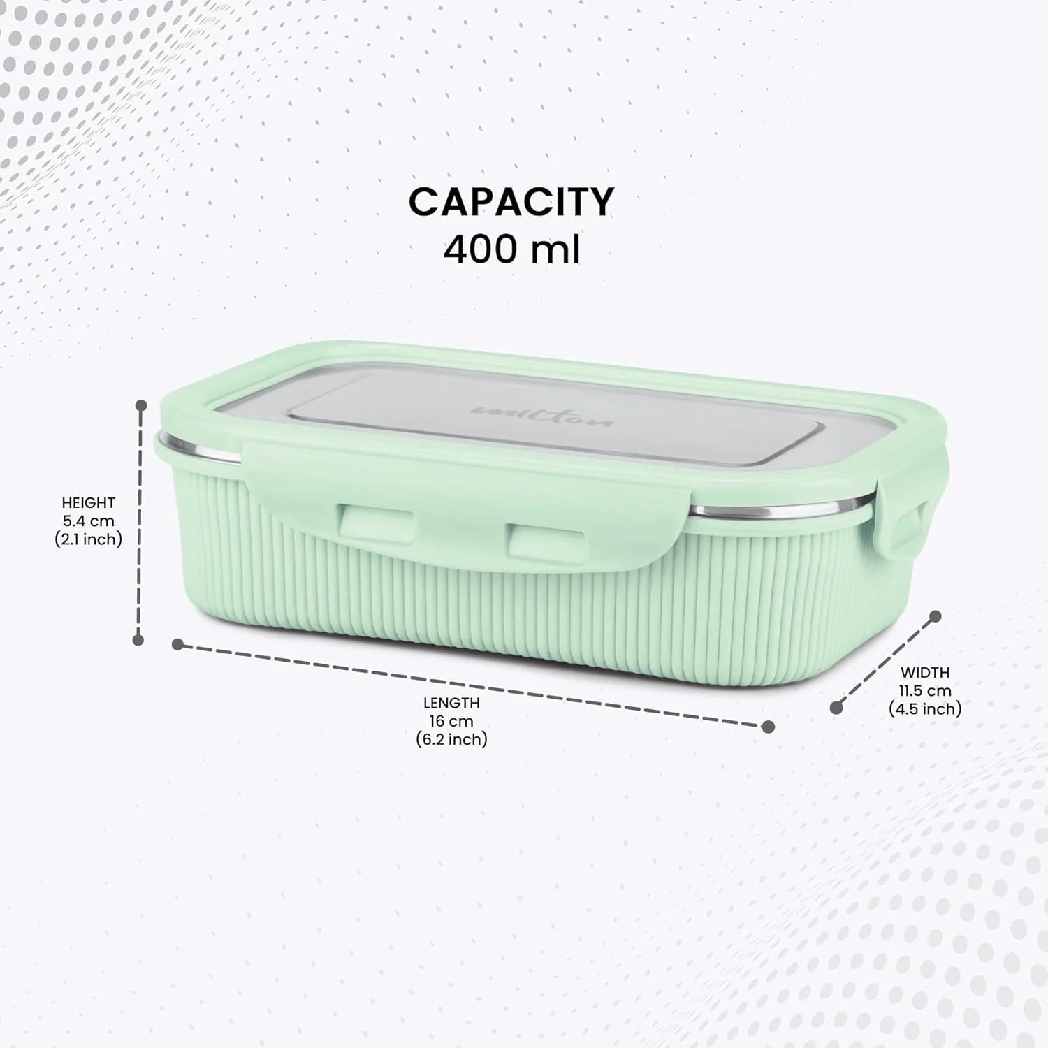 Milton Borosilicate Clip Fresh Rib Square Container Aqua Green 400ML
