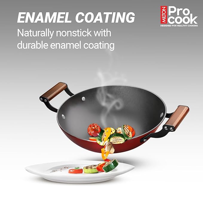 Milton Cast Iron Kadai with Enamel Coating Red