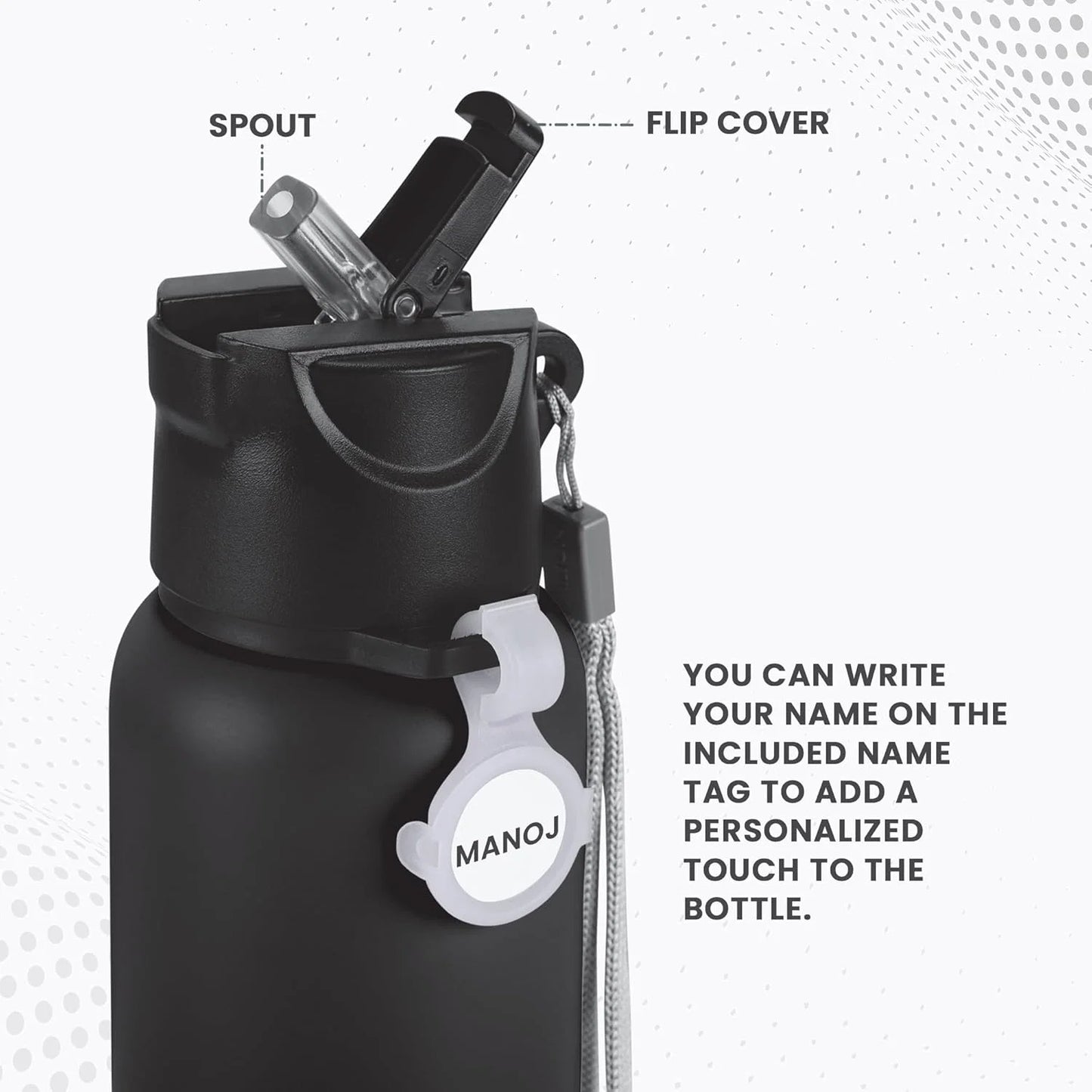 Milton Personalized SipStar Stainless Steel Bottle Black 600ML
