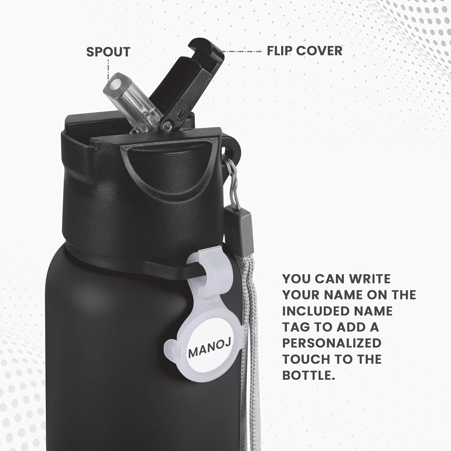 Milton Personalized SipStar Stainless Steel Bottle Black 600ML
