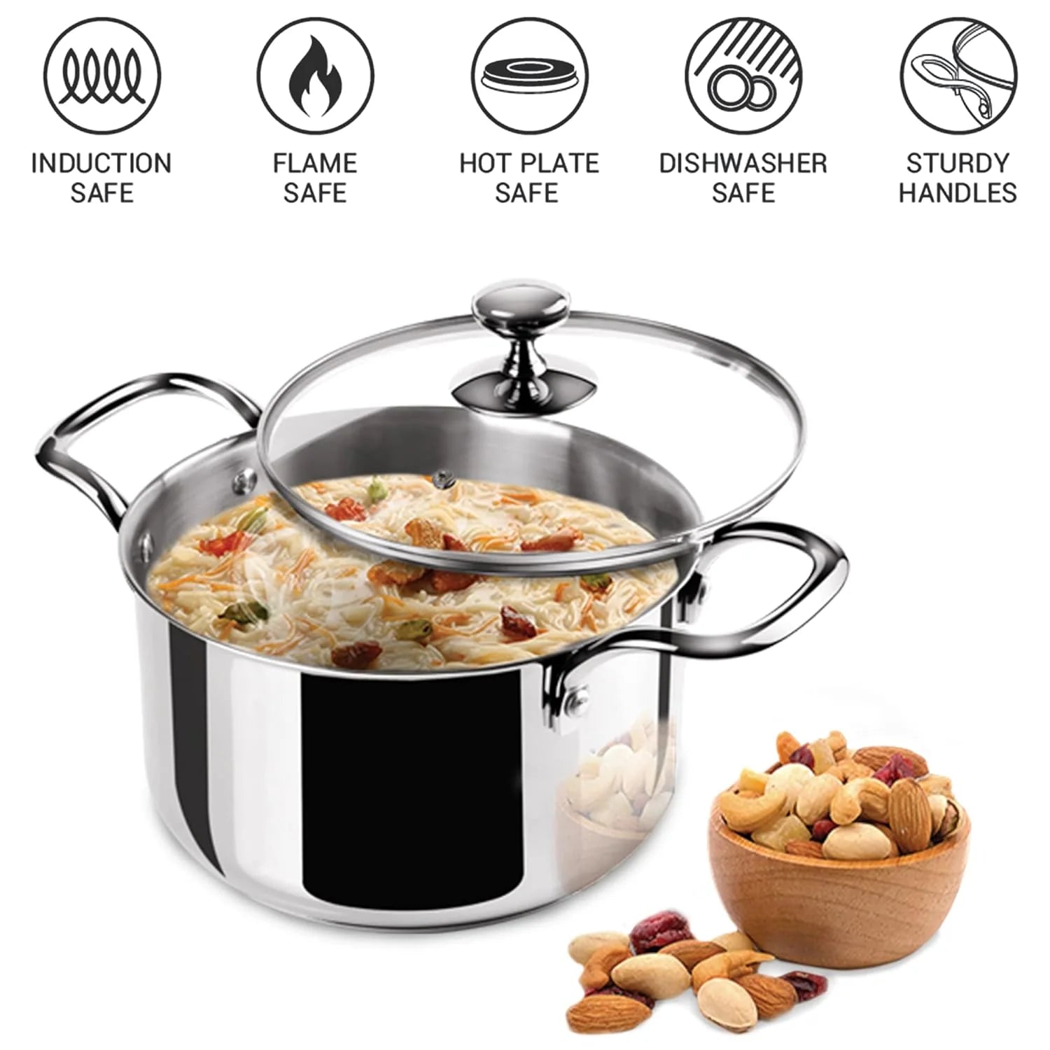 Milton Tri Ply Stainless Steel Casserole With Lid Sandwich Bottom