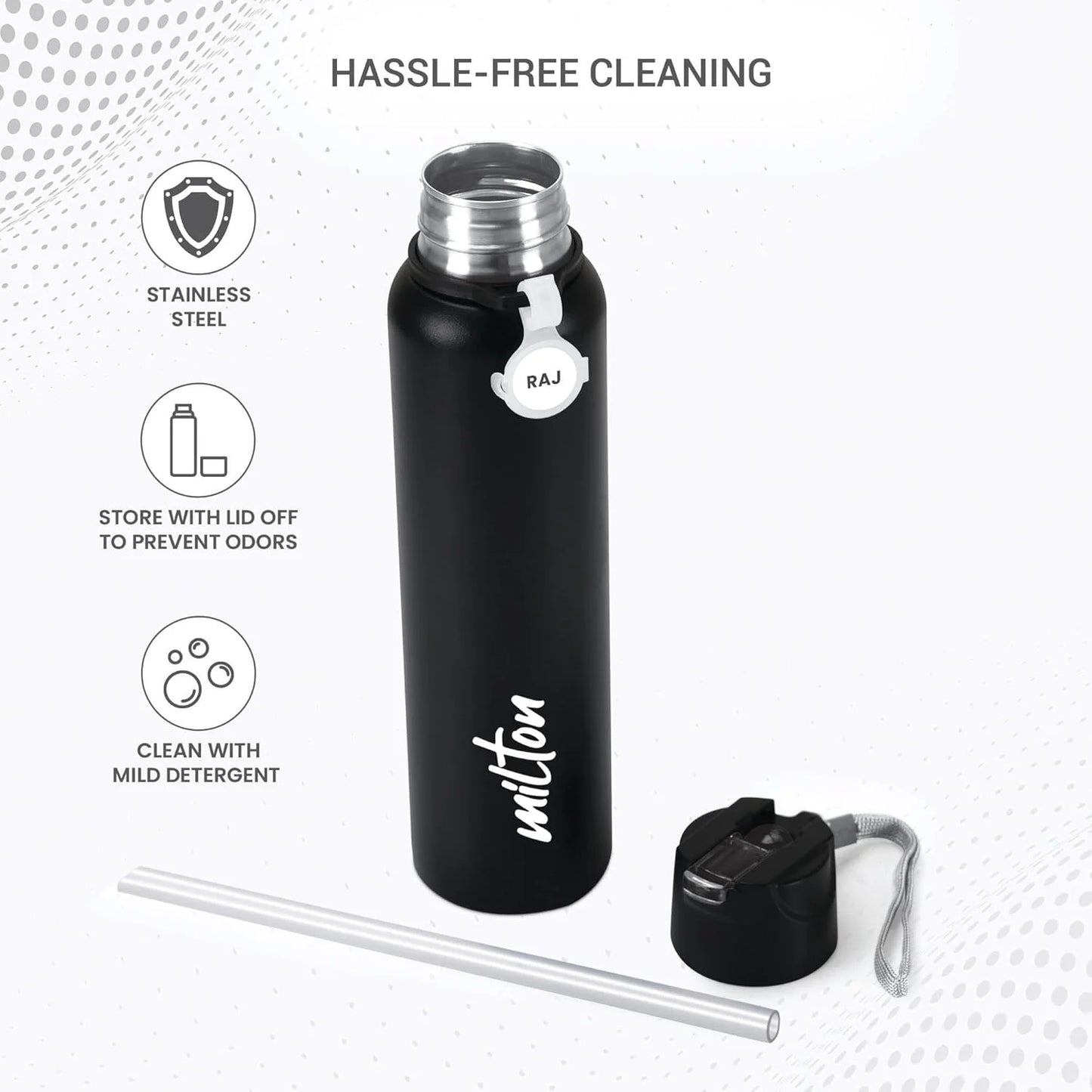 Milton Personalized SipStar Stainless Steel Bottle Black 600ML