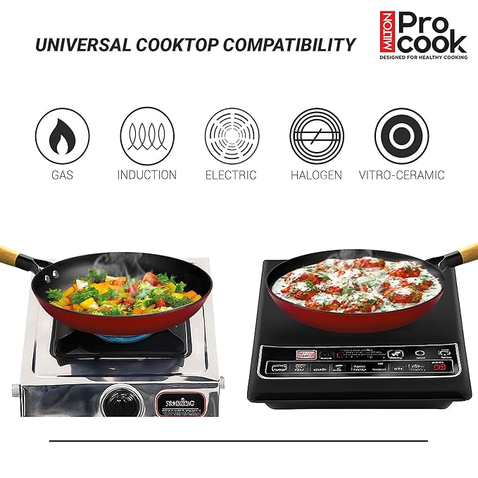 Milton Cast Iron Fry Pan with Enamel Coating Red 26cm