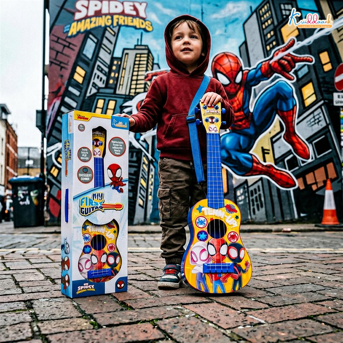 Kriiddaank Spiderman Big Toy Guitar for Kids - 4 Adjustable Strings