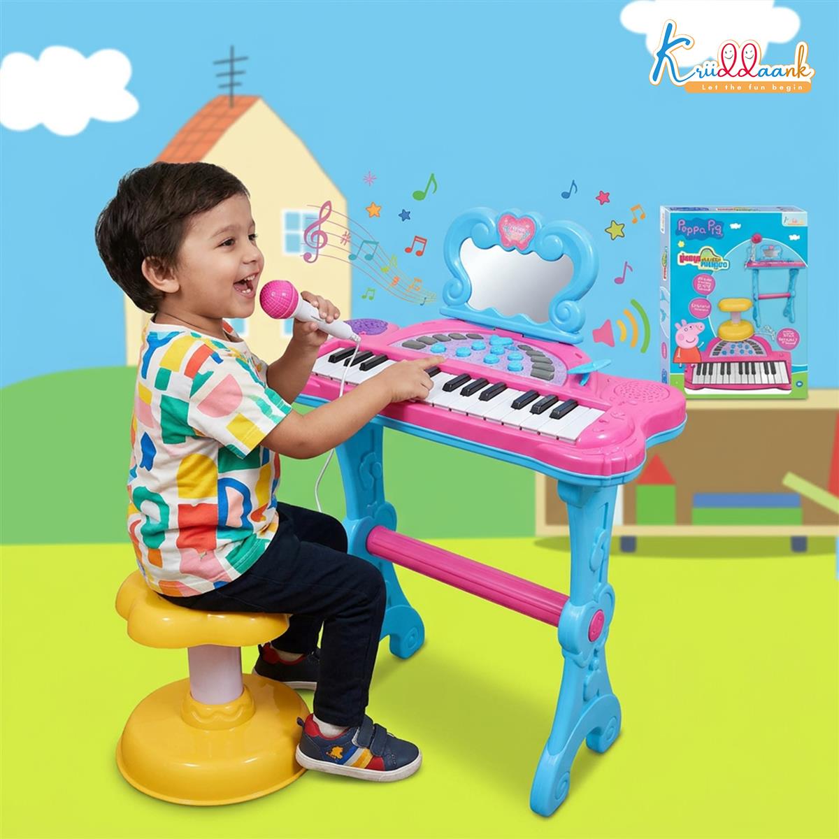 Kriiddaank Hasbro Peppa Pig Little Pianist Keyboard with Microphone & Stool