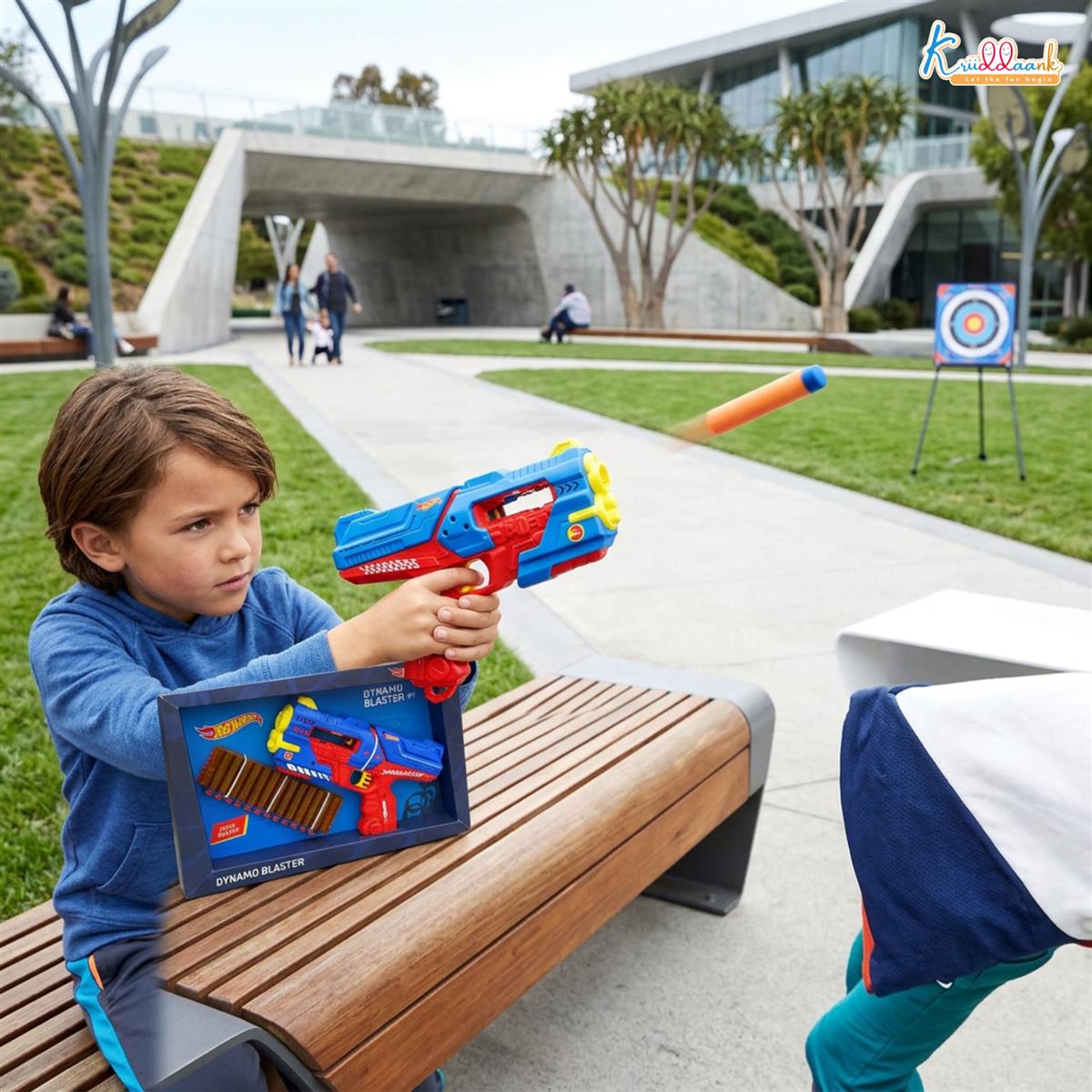 kriiddaank Hot Wheels Dynamo Blaster Toy Gun with 22 Soft Foam Bullets & 12-Dart Cartridge, Long Range Action