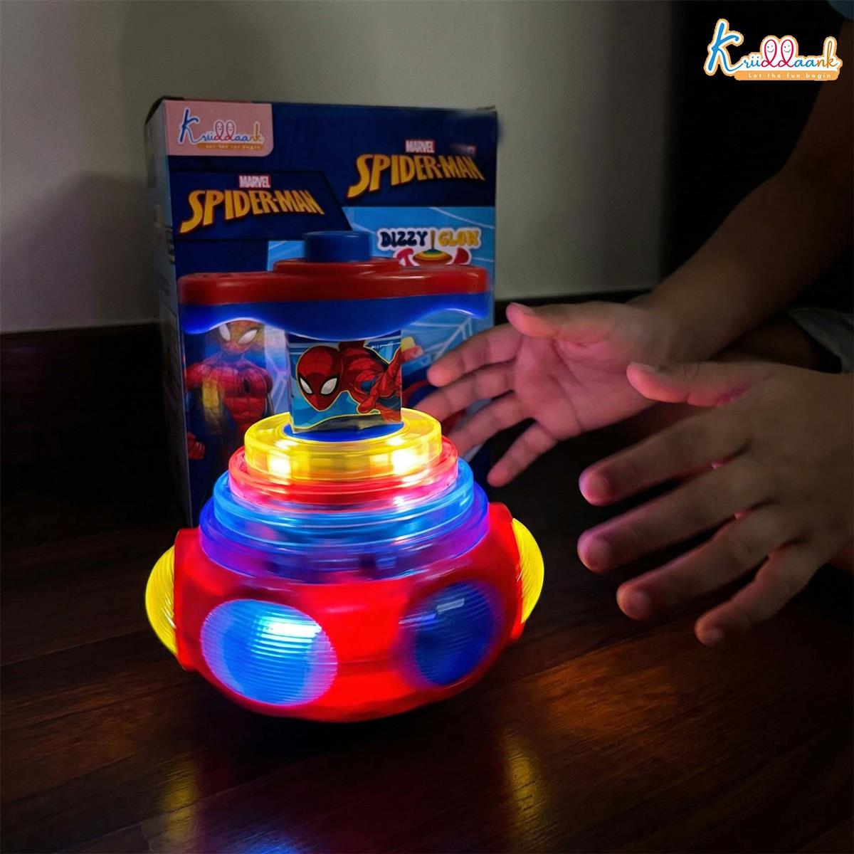 Kriiddaank Dizzy Glow Top - Spiderman Musical Spinning Toy with Vibrant Flashing Lights