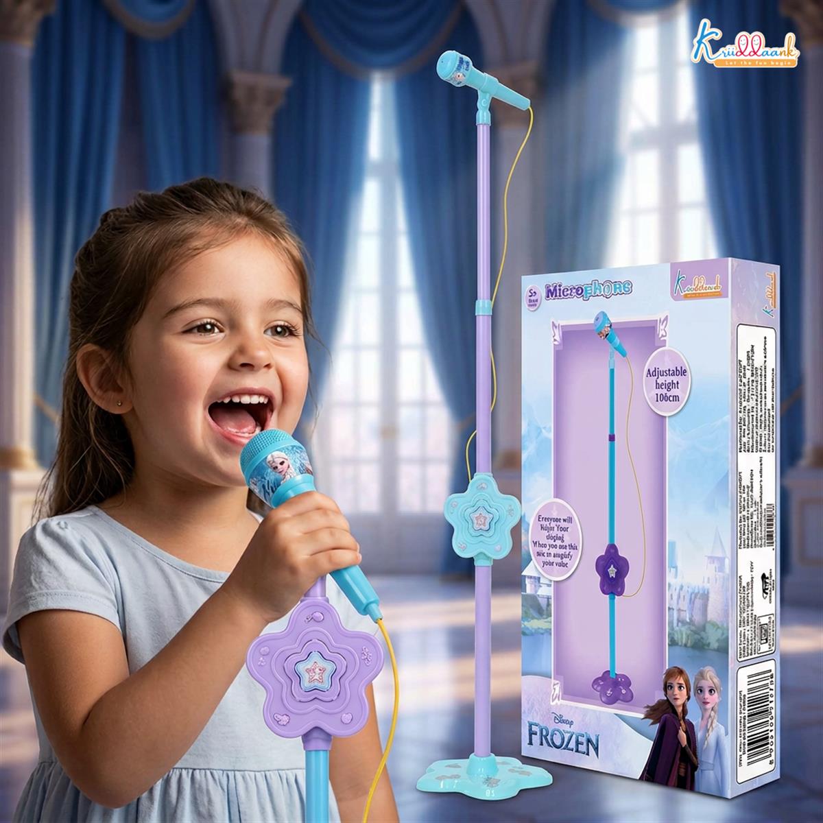 Kriiddaank Frozen Theme Karaoke Microphone with Adjustable Stand for Kids Sky blue
