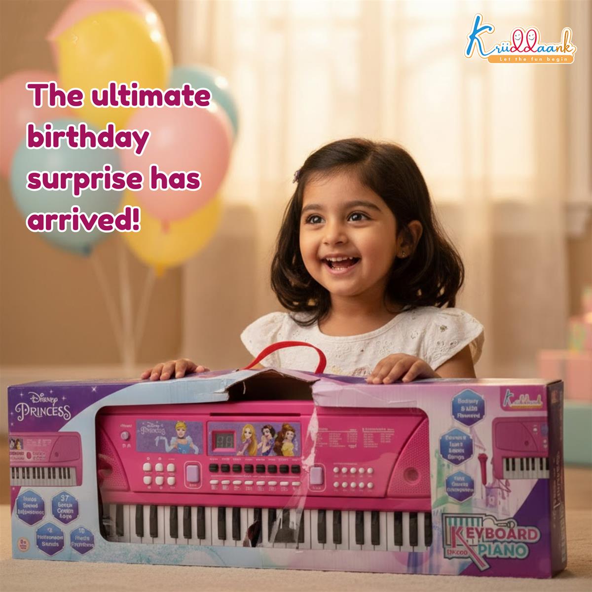 Kriiddaank Disney Princess Keyboard Piano for Kids - 37 Keys Pink