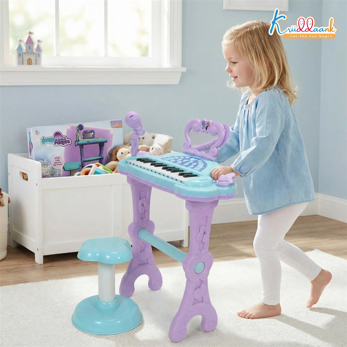 Kriiddaank Frozen-Themed Little Pianist Keyboard with Microphone & Stool