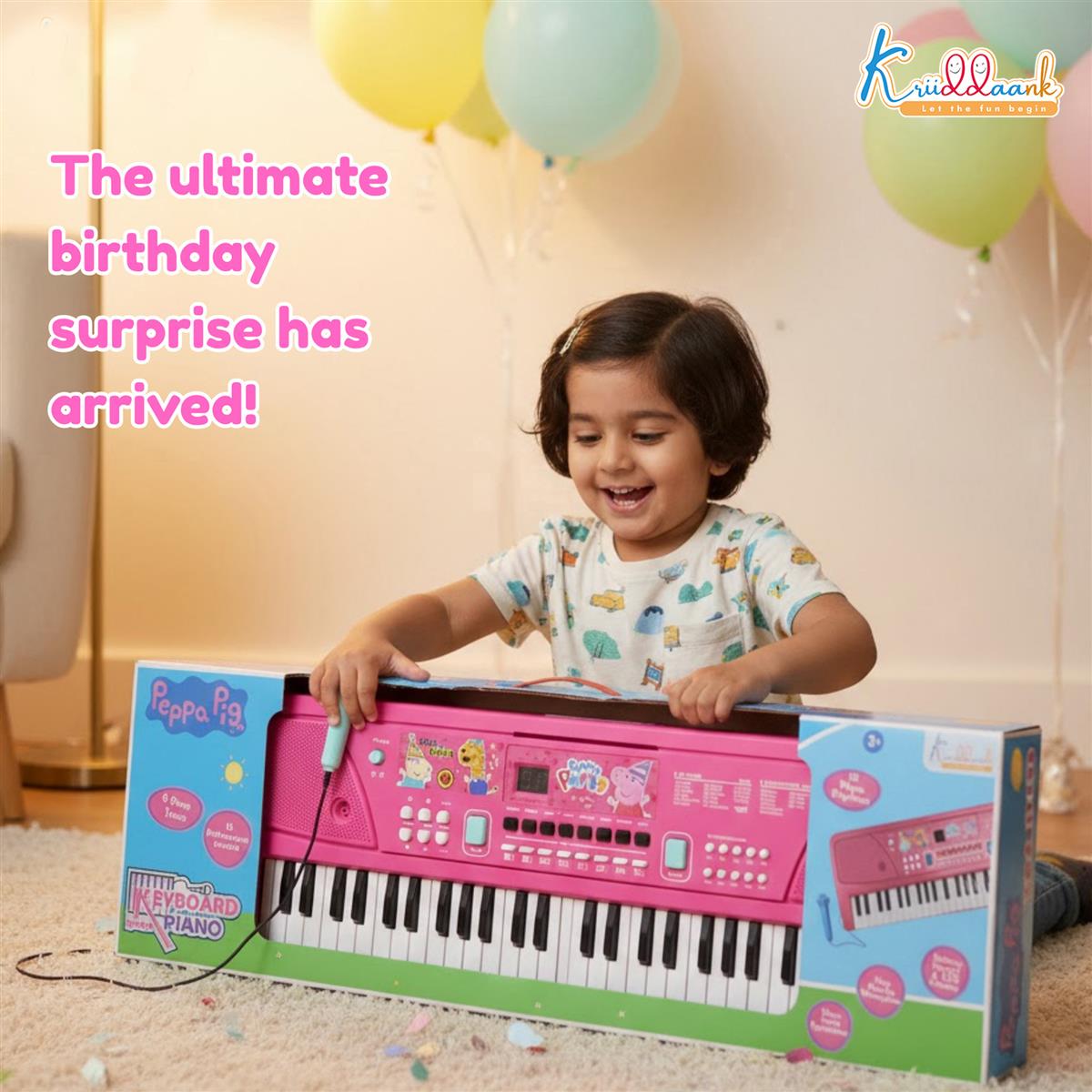 Kriiddaank Hasbro Peppa Pig 37-Key Musical Keyboard with Microphone