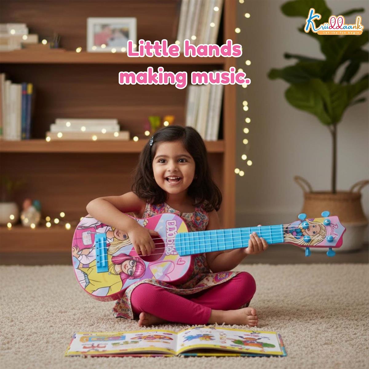 Kriiddaank Mattel Barbie Theme Big Guitar Toy for Kids - Pink