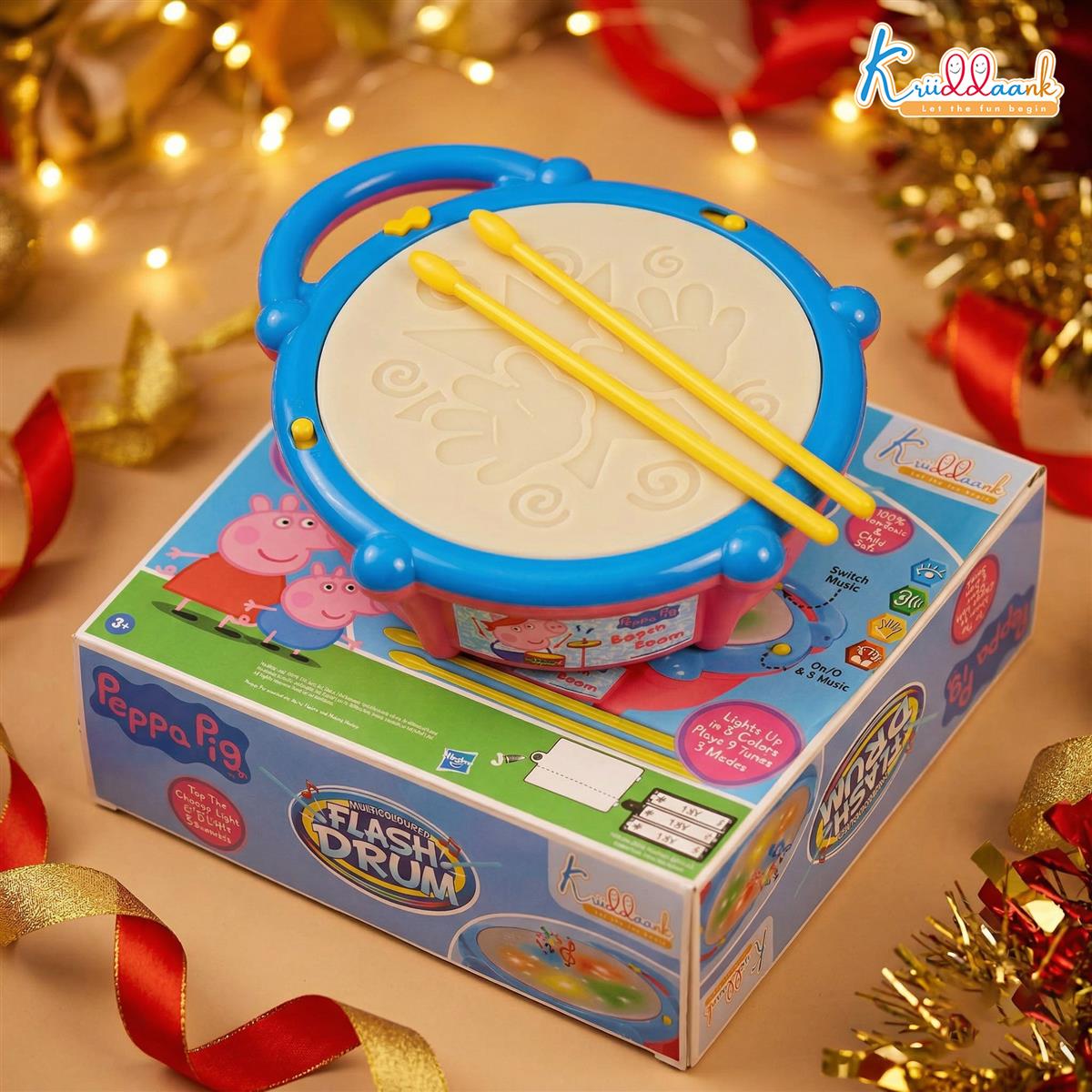Kriiddaank Hasbro Peppa Pig Theme Flash Drum Musical Toy with 3D LED Lights
