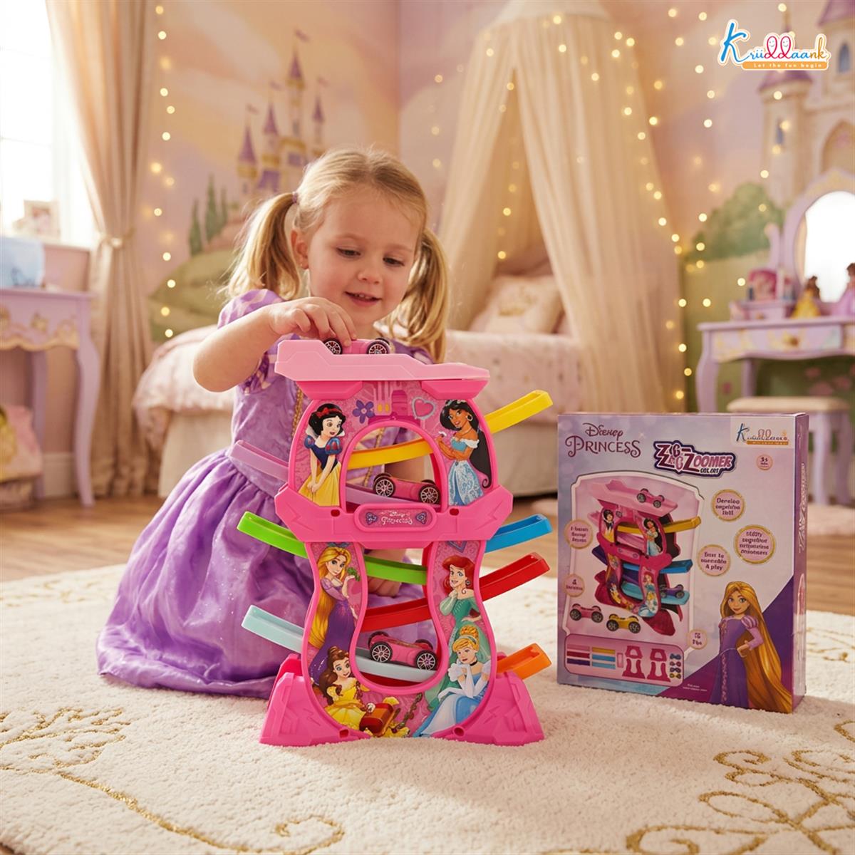 Kriiddaank Princess Zig Zag Zoomer Ramp Racer Car Track for Toddlers Pink