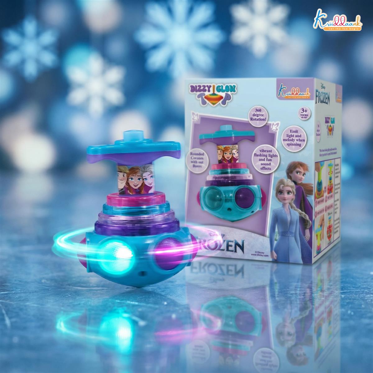 Kriiddaank Frozen Dizzy Glow Top - LED Light & Music Spinning Top Toy for Kids,