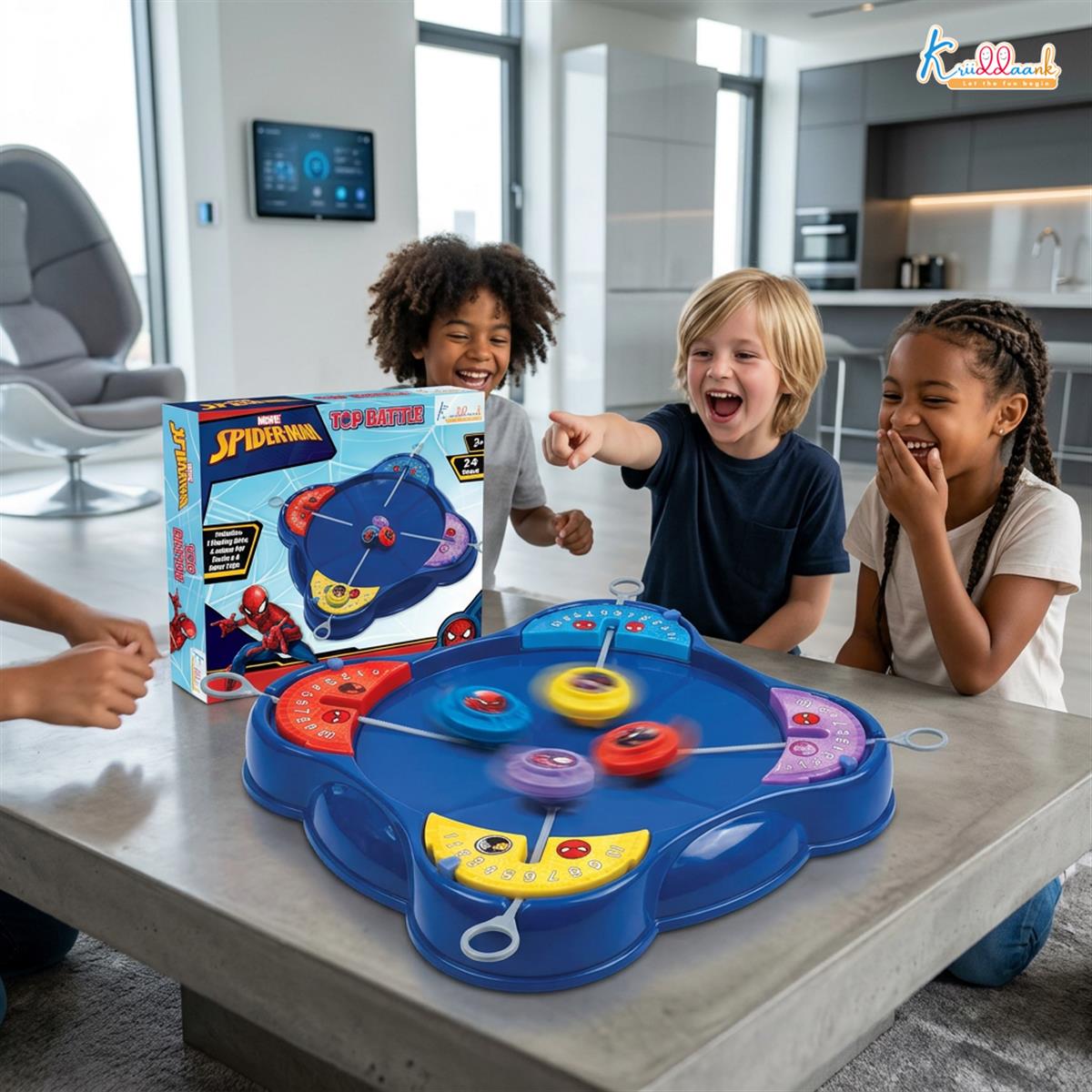 Kriiddaank Spiderman-Inspired Spinning Top Set - 5-Piece Battling Toy for Kids 5+