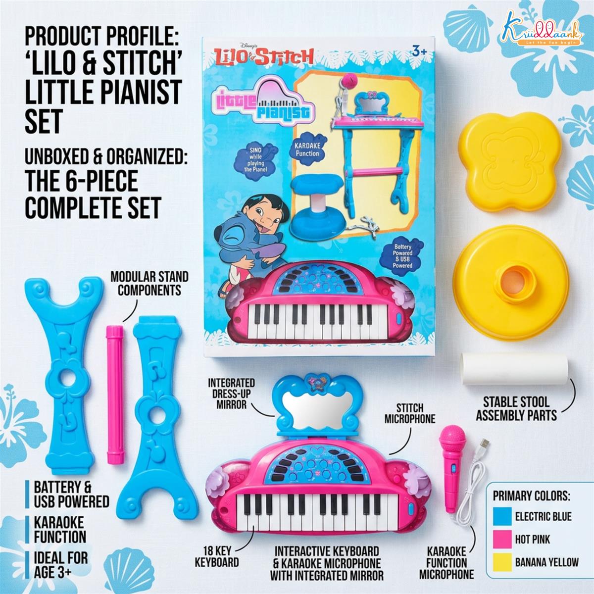 Kriiddnnak Disney Stitch Theme Little Pianist Keyboard Set for Kids