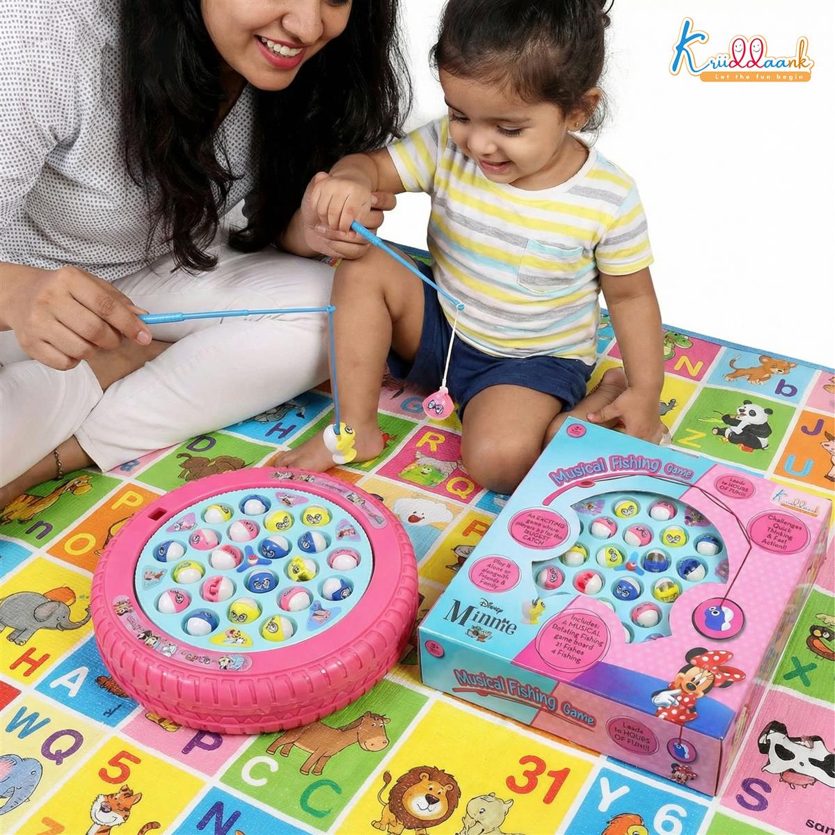 Kriiddaank Minnie Kriiddaank Mouse Musical Fishing Game - Rotating Battery Operated Pond with 21 Fish & 4 Fishing Poles