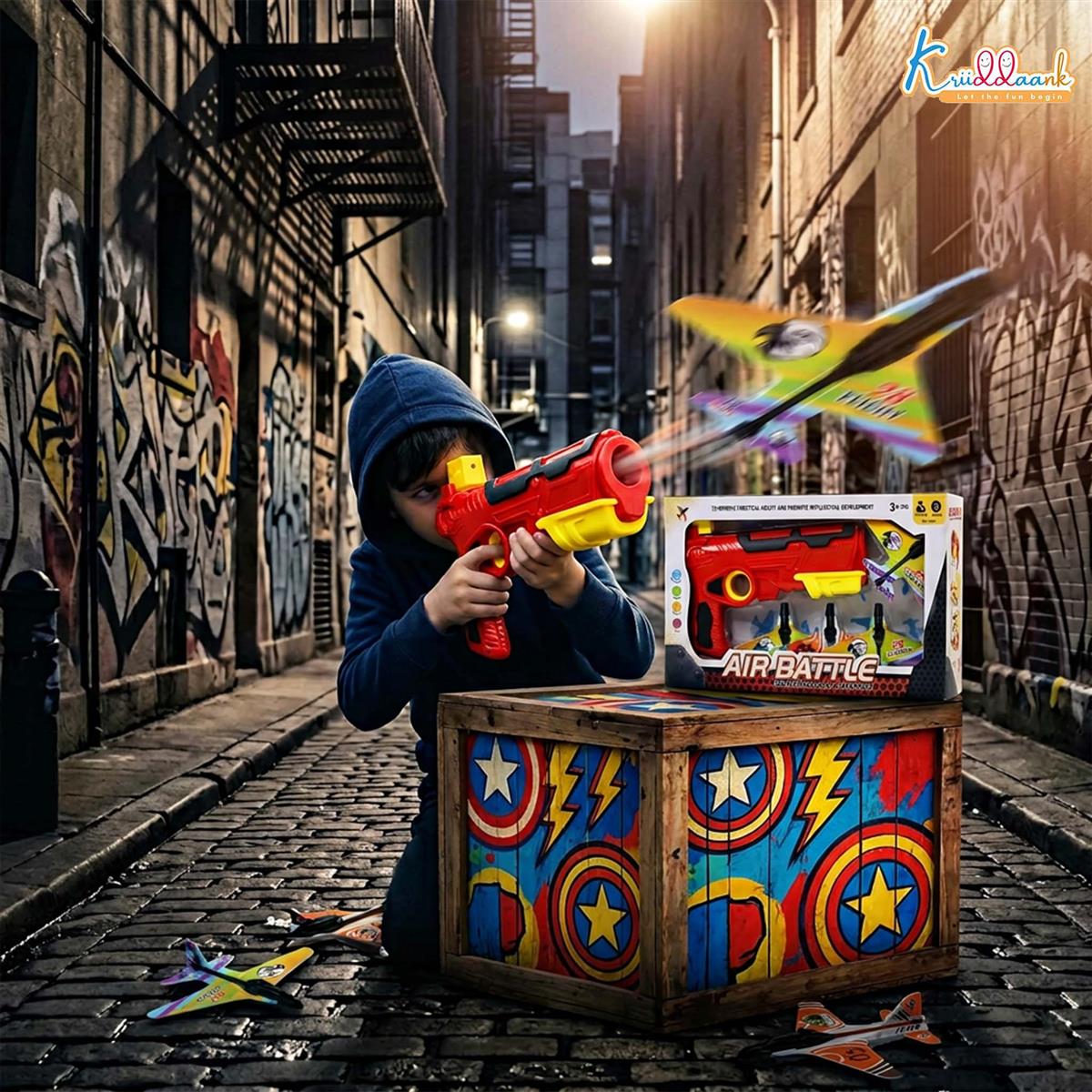 Kriiddaank Bullet Airplane Launcher Gun Playset with Sound for Kids | Soft Bullet Blaster Toy with 4 Foam Glider Planes