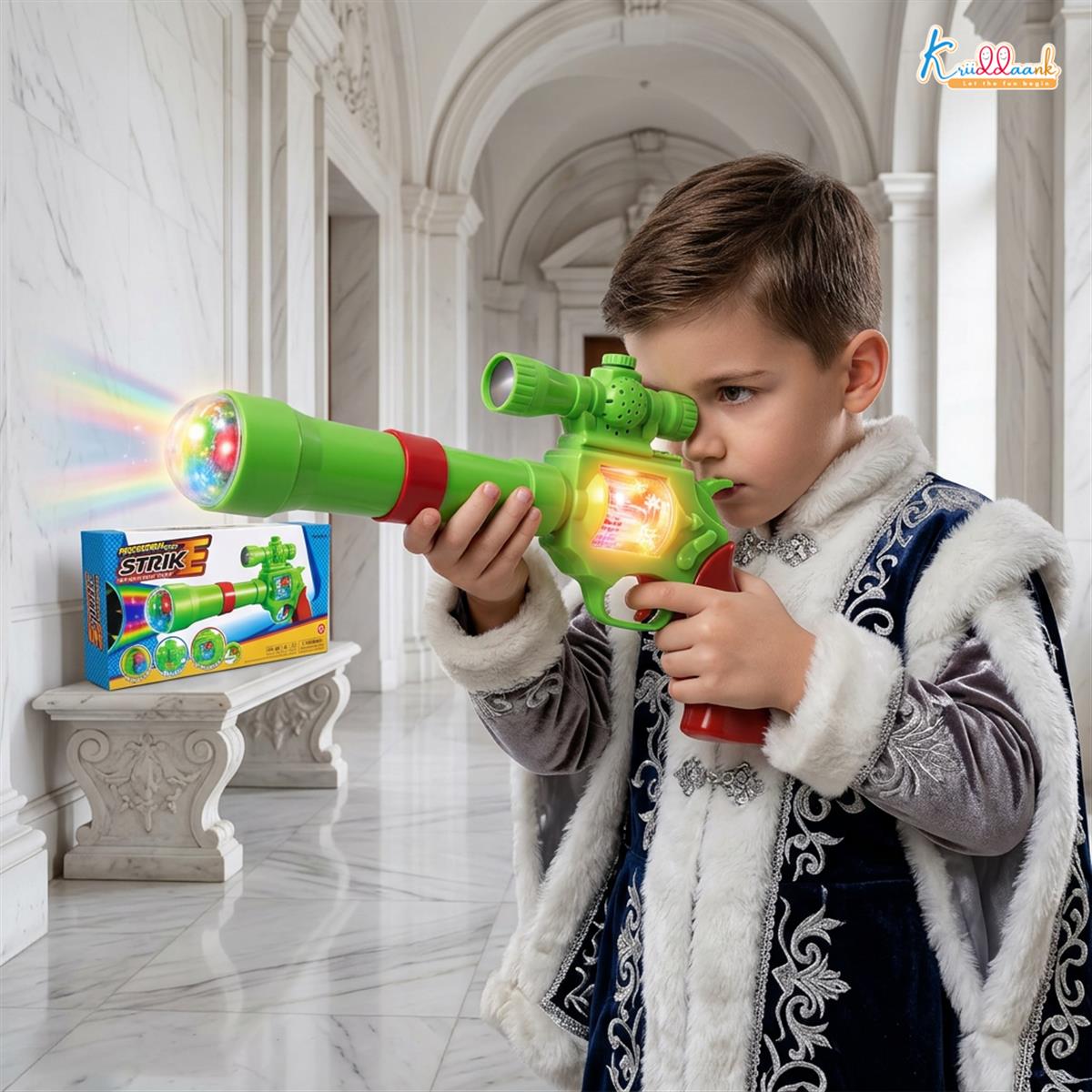 Kriiddaank Strike Gun Toy - Kids Safe Soft Bullet Blaster with Foam Bullets, Sound & Projection Lights
