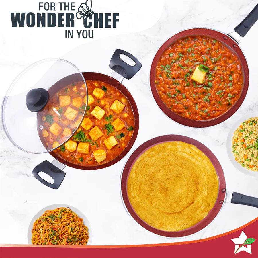 Wonderchef Valencia Non-stick Cookware Set - Red