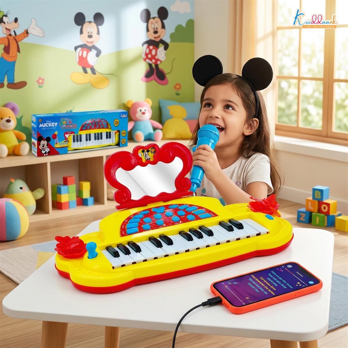 Kriiddaank Mickey Mouse Theme Junior Musician Piano & Drum Set for Kids